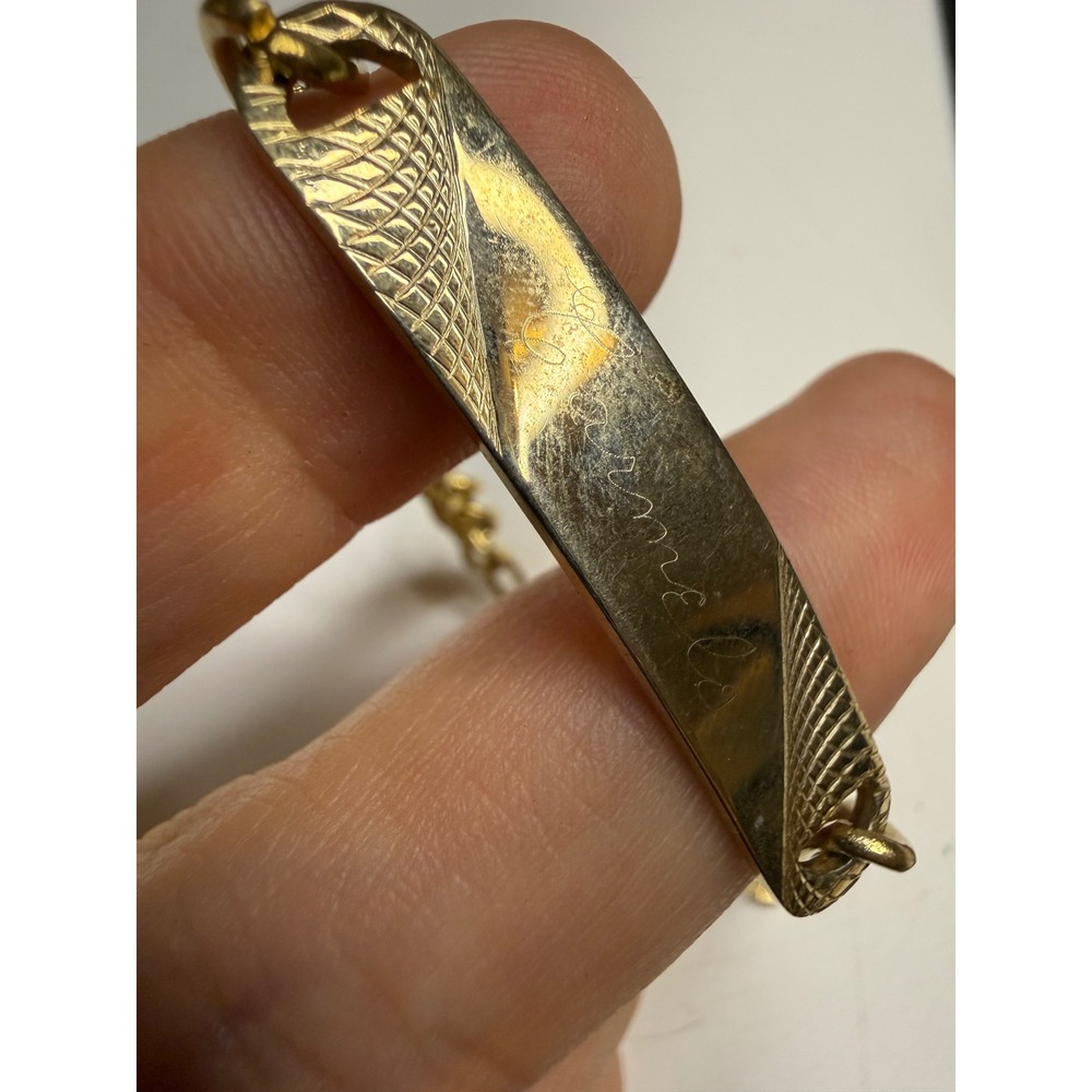 Gold Tone Carmela Engraved ID Bracelet Figaro Chain 6.5 Inch